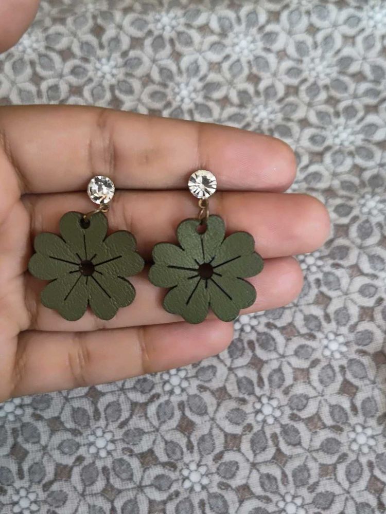 Olive Green Flower Earrings