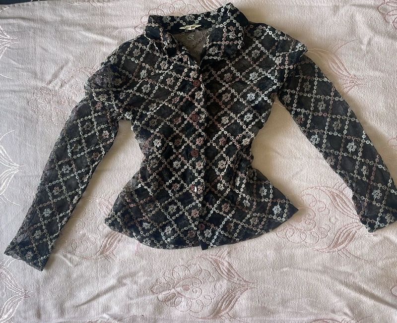 Sheer Floral Button-Down Top