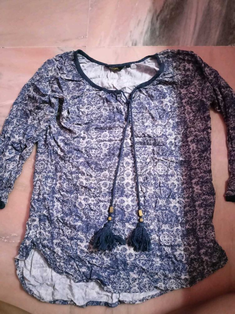 Boho Blue Print Tunic Top