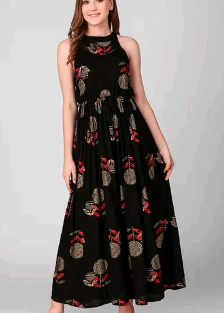 Elegant Black Printed Ethnic Gown