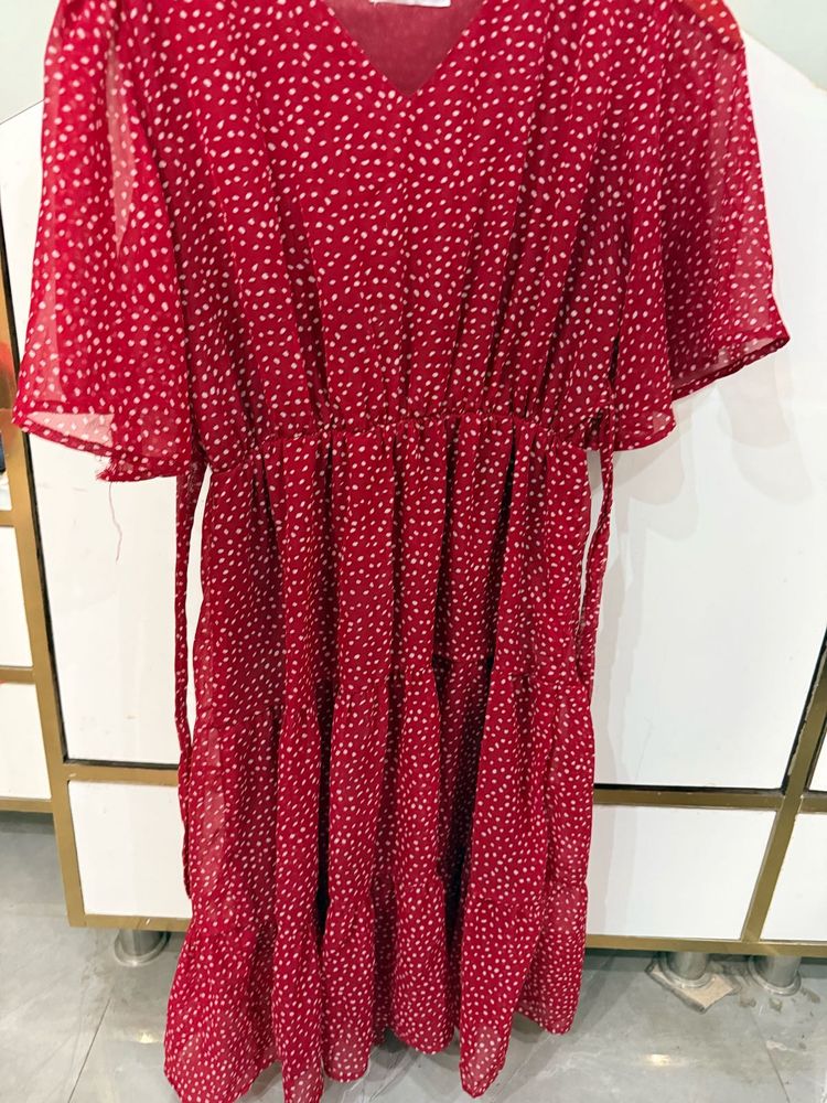 Red Polka Dot Midi Dress