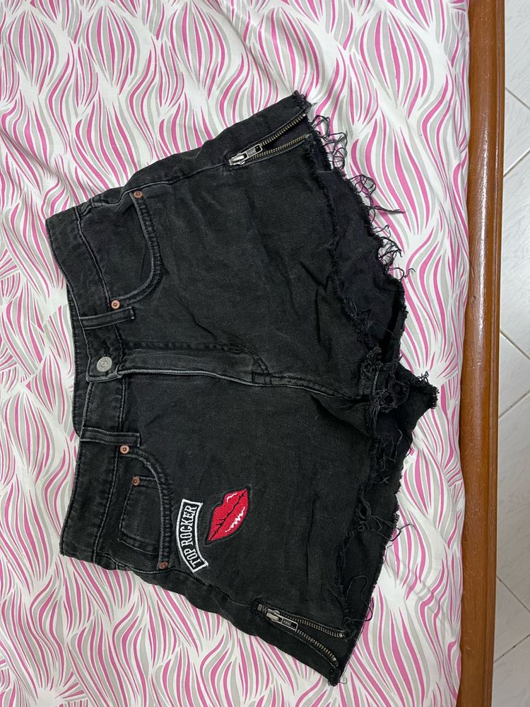 Black Distressed Denim Shorts