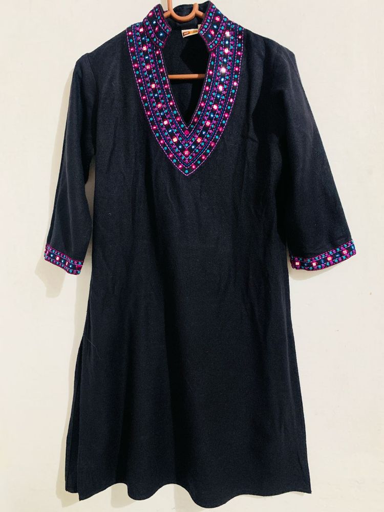 Embroidered Black Tunic Top