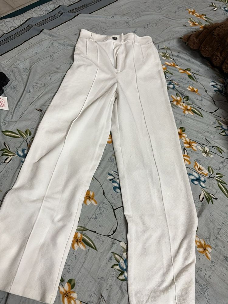Women's White High-Waisted Wide-Leg Pants
