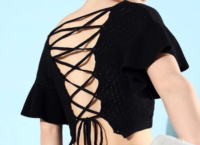 Black Knit Crochet Top