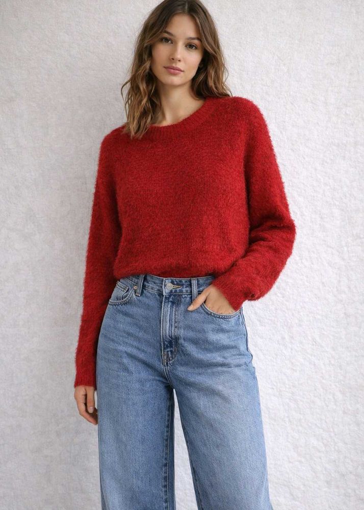 Red Fuzzy Knit Sweater