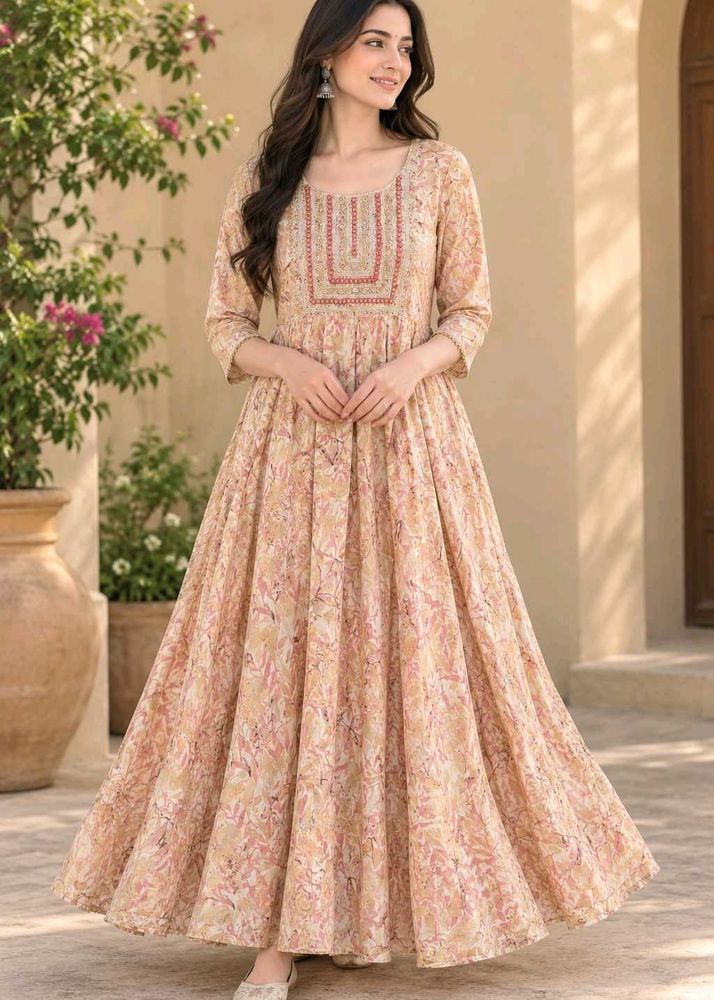 Chic Floral Print anarkali maxi dress