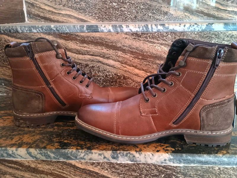 Men's Brown Leather Lace-up Boots