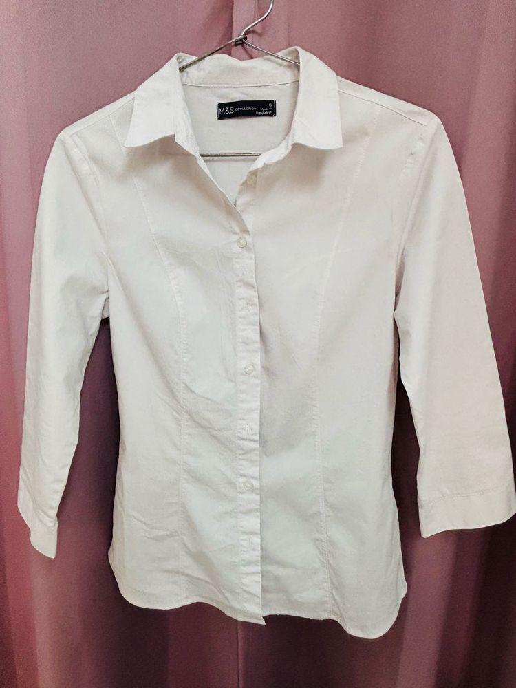 M&amp;S White 3/4 Sleeve Shirt