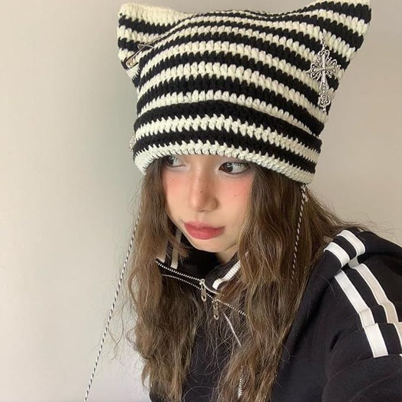 Striped Cat Ear Beanie