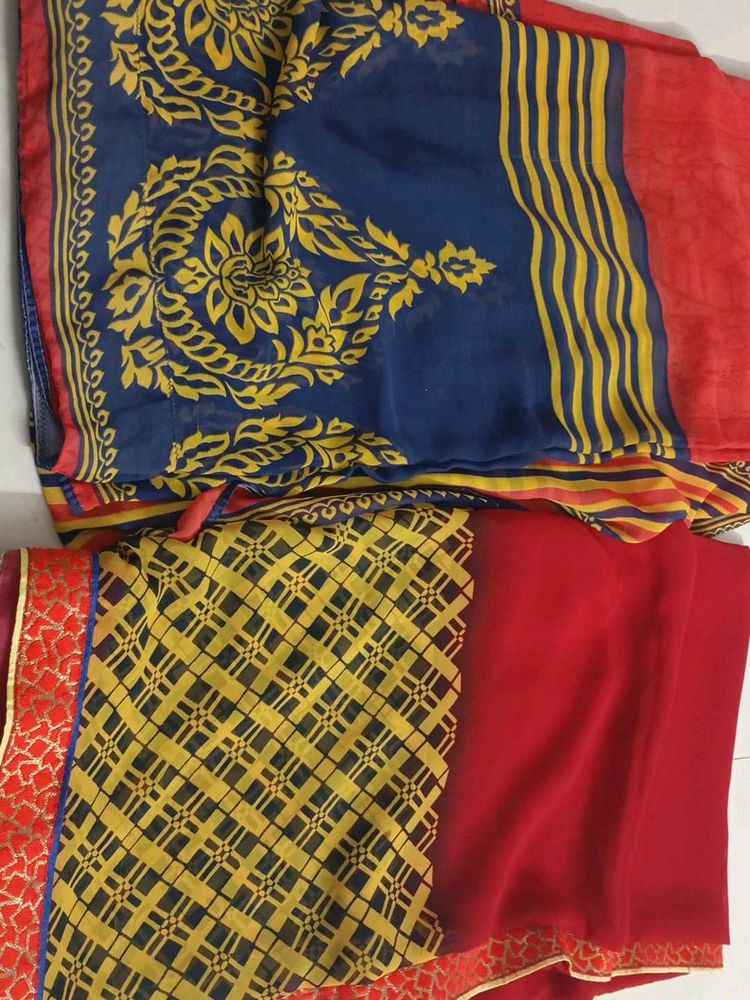 Vibrant Blue &amp; Red Printed Saree
