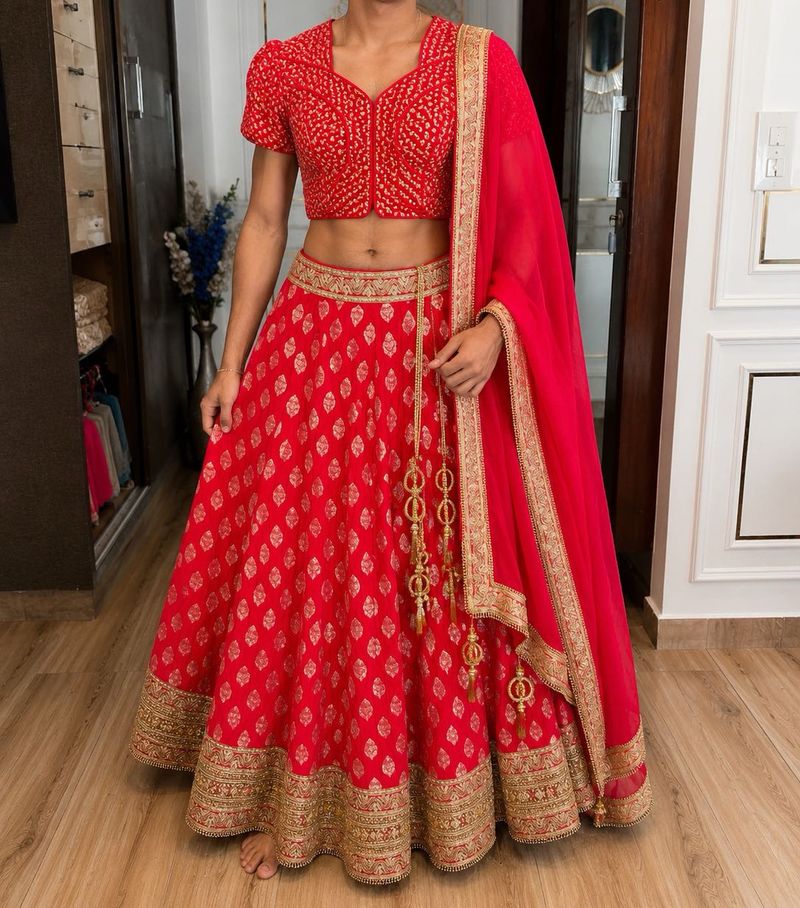 Vibrant Red Embroidered Lehenga Choli