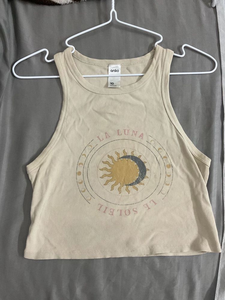 Cream Graphic Crop Tank Top