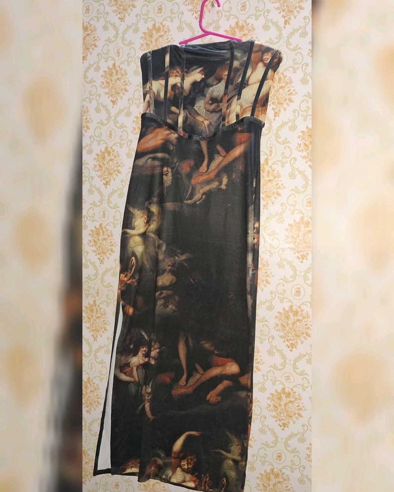 Unique Art Print Strapless Maxi Dress