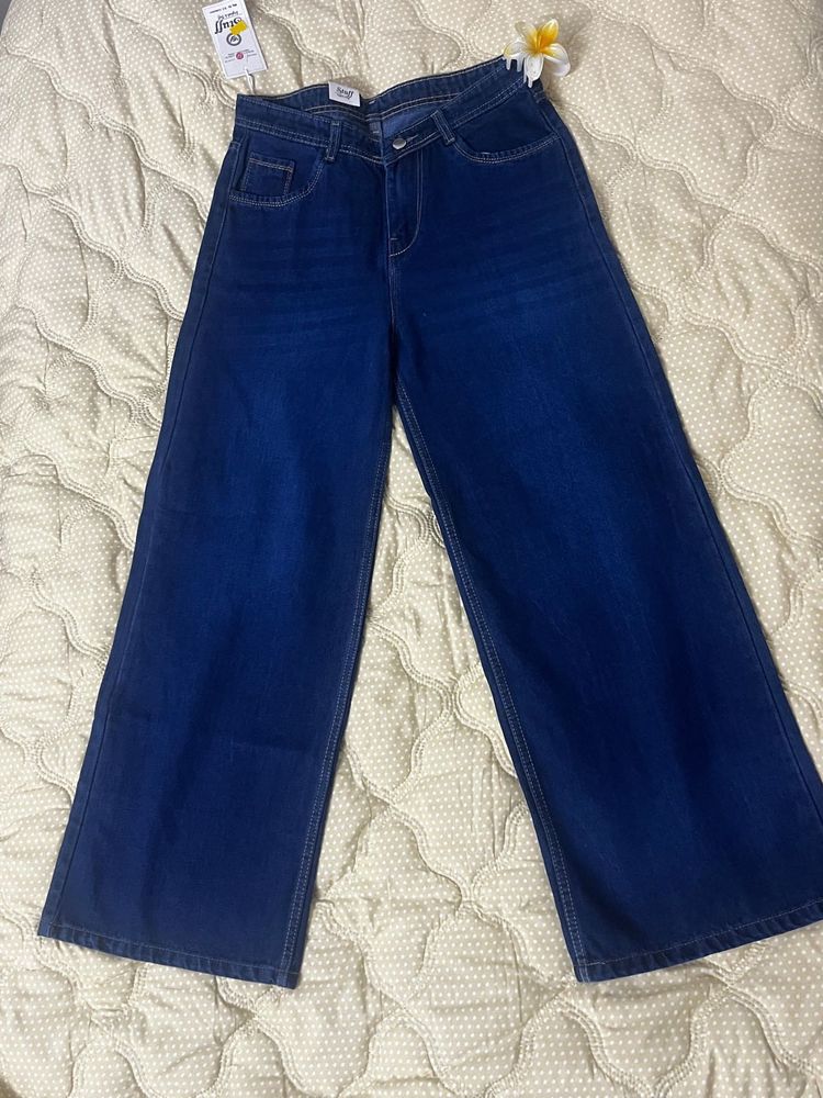 Wide Leg Dark Wash Denim Jeans.