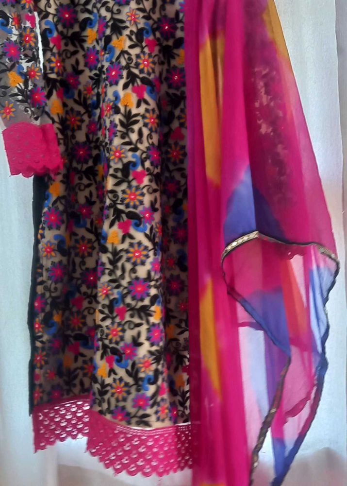 Vibrant Floral Kurta Set with Dupatta
