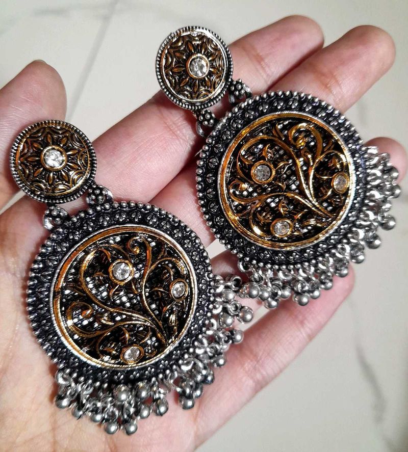 Designer Oxidised Jhumka Earrings