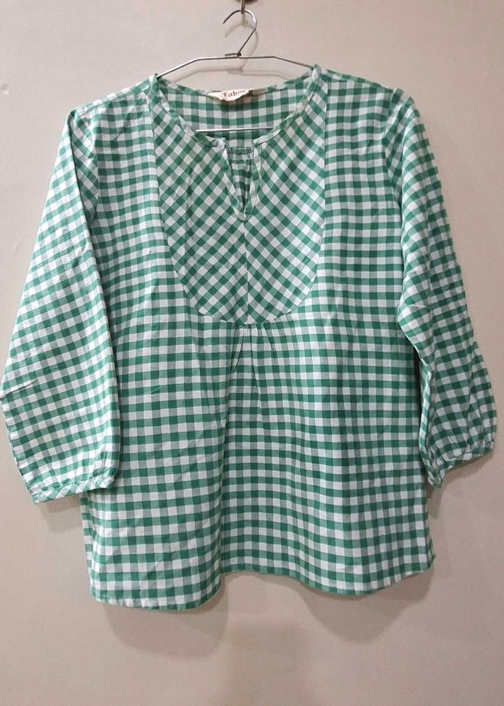 Green Gingham Cotton Top