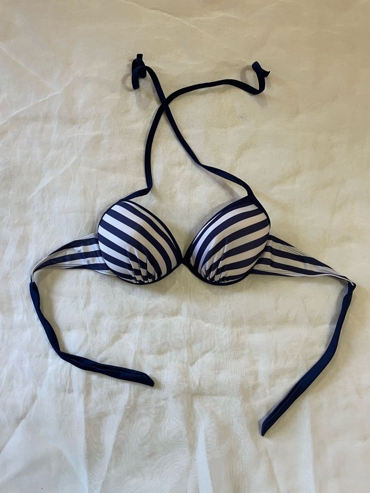 Navy and White Striped Bikini Top