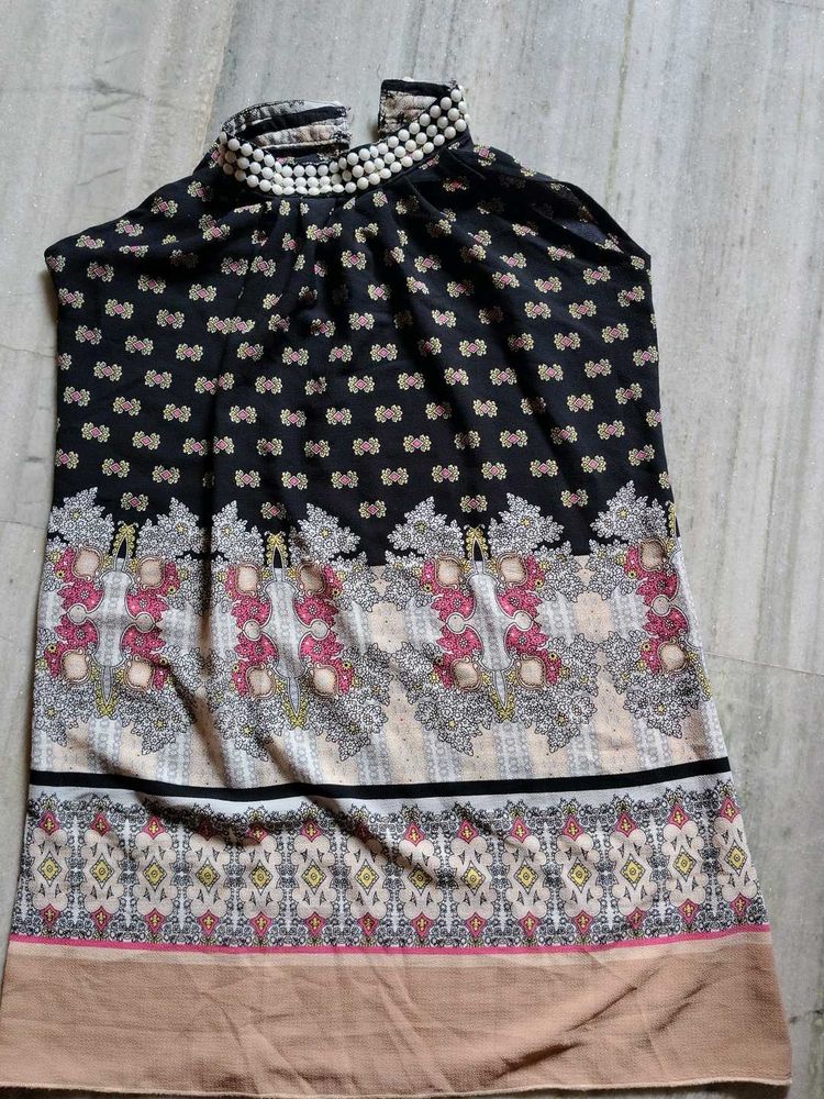 Boho Print High Neck Dress