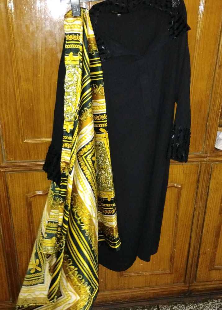 Elegant Black Kurta with Scarf