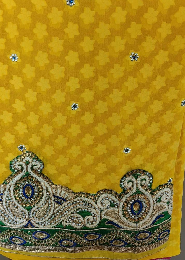 Heavy Work Yellow And Magenta Saree