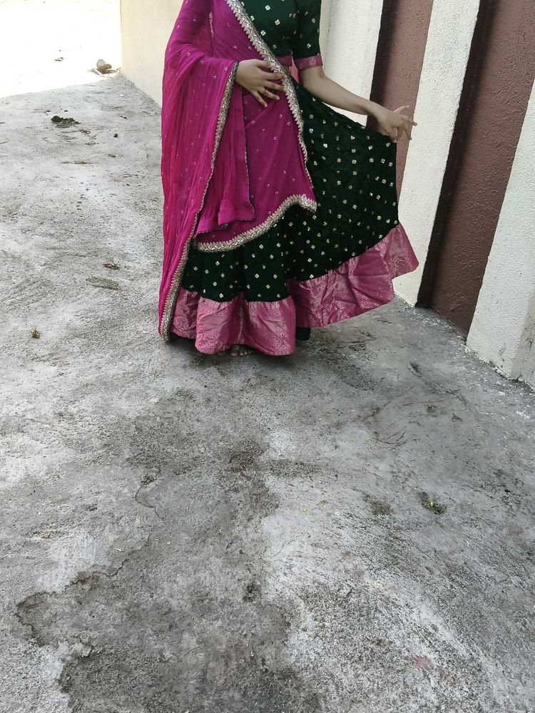 Elegant Green &amp; Pink Lehenga Choli