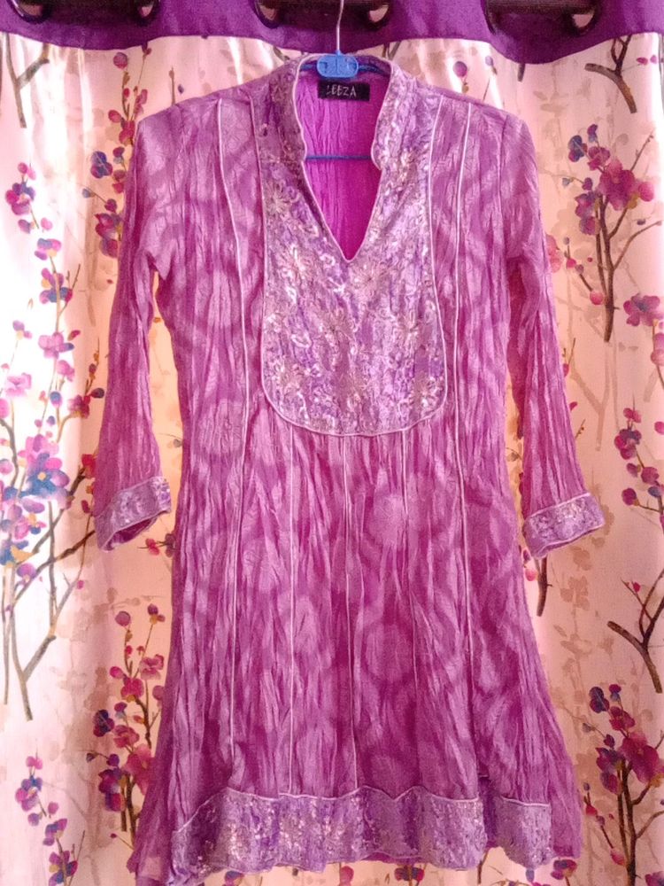Short Kurti , Lilac Color , All Over Work, Pretty