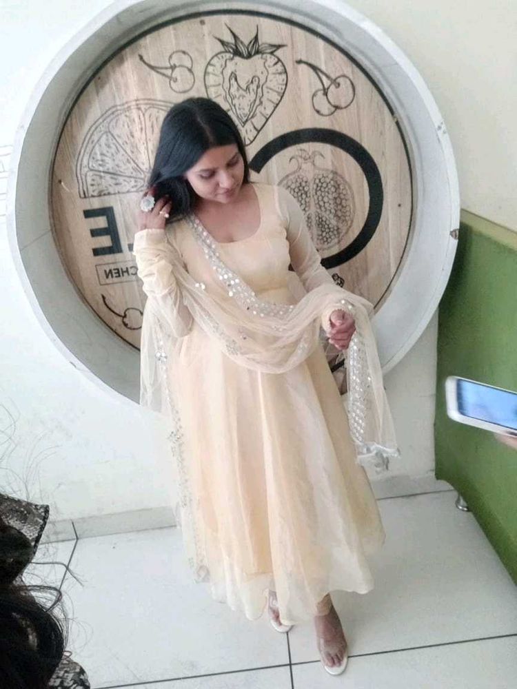Elegant Cream Anarkali Suit with Dupatta