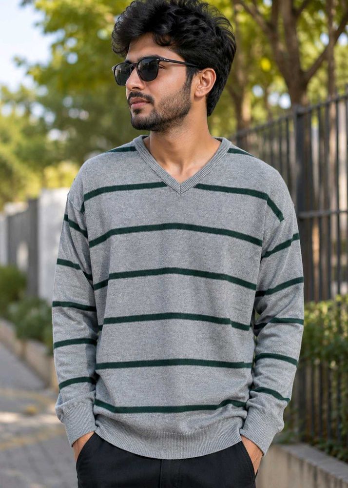 Men's Striped V-Neck Sweater