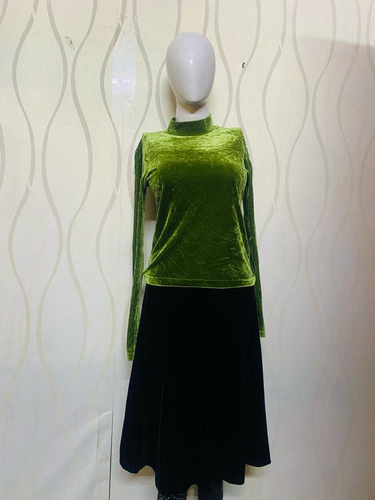 Two piece green colour top with skirt dress