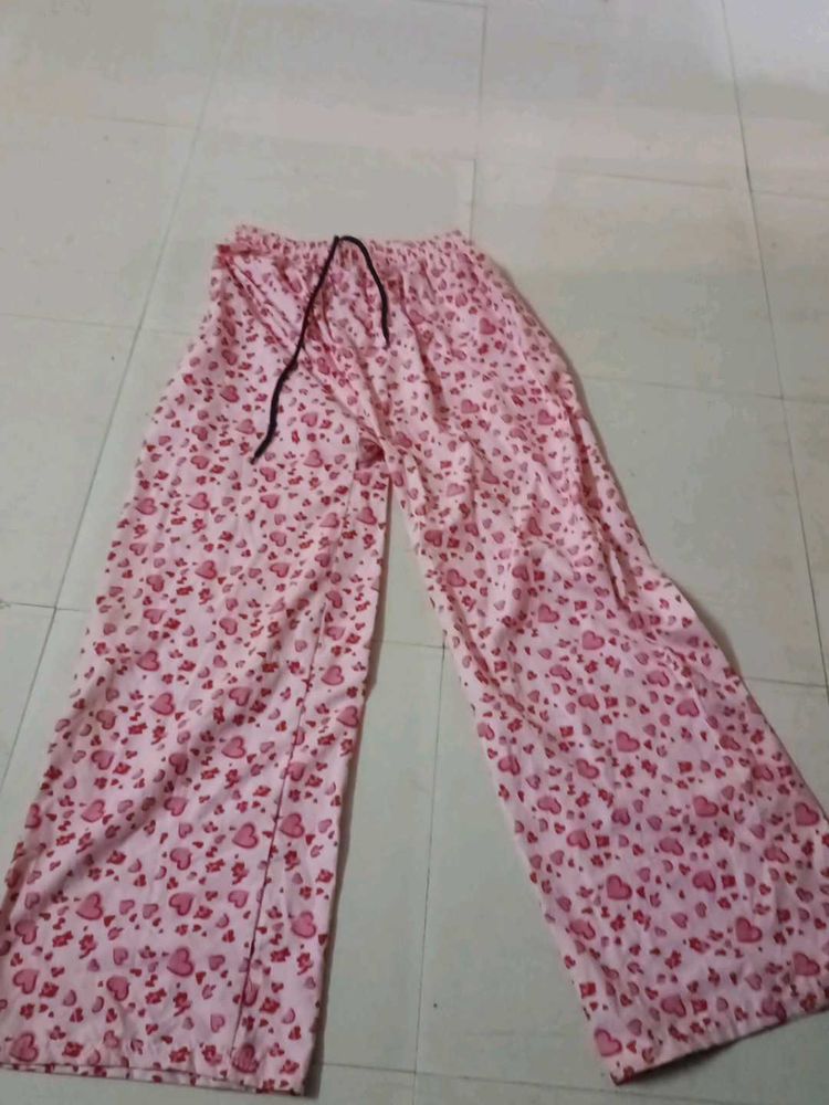 Pink Heart Print Pajama Pants