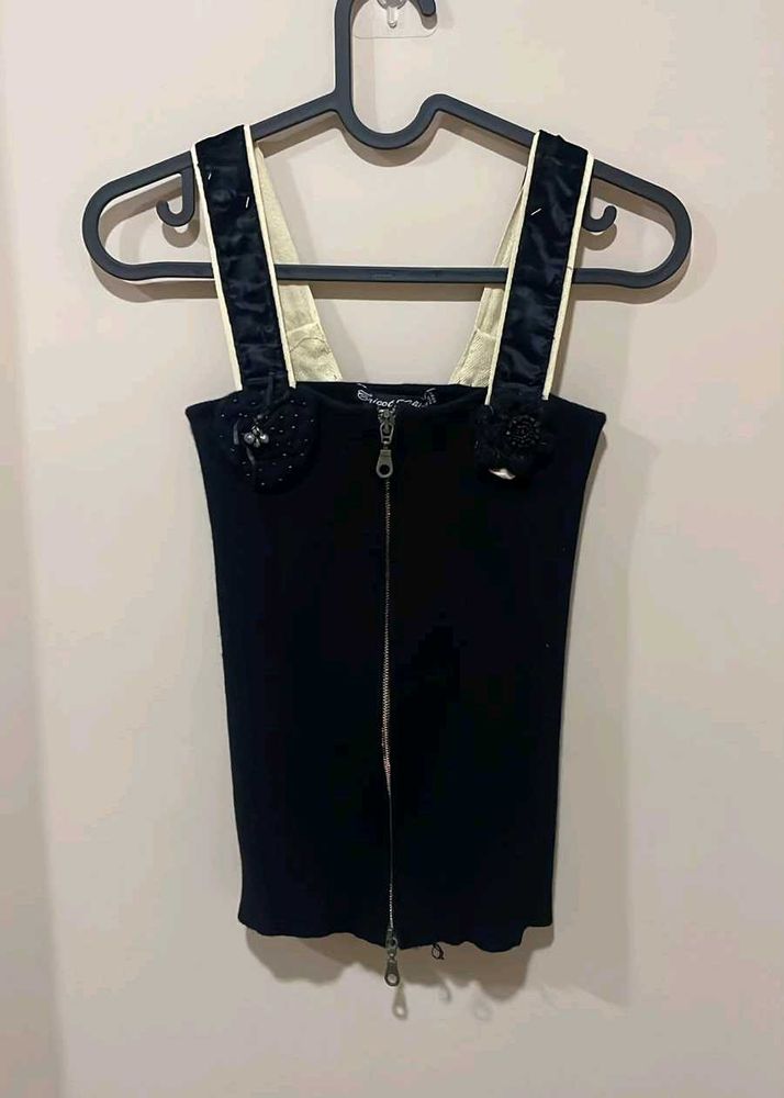 Chic Black Zipper Tank Top S-M