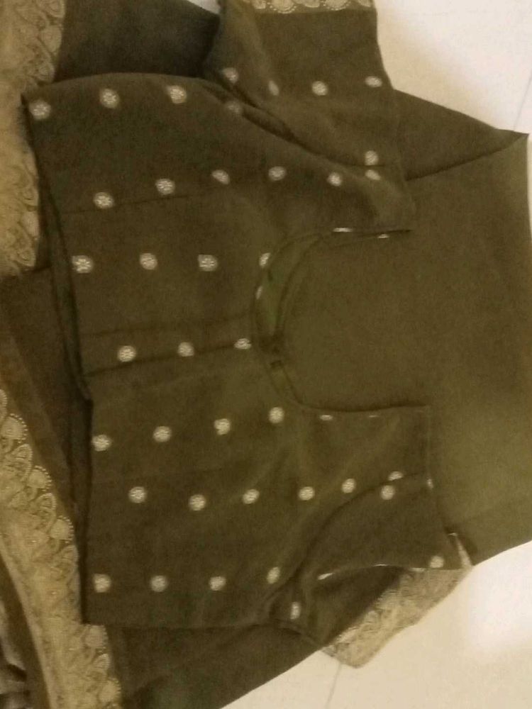 Olive Green Saree with Blouse