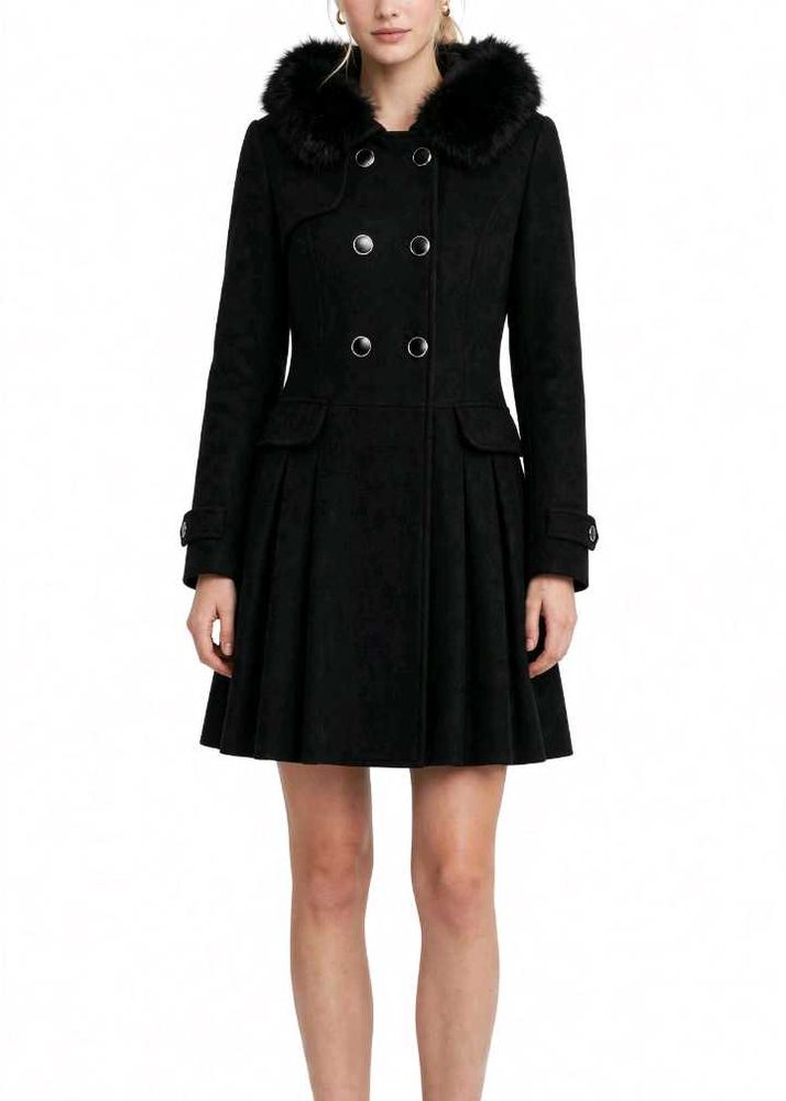 Chic Black Faux Fur Trimmed Coat