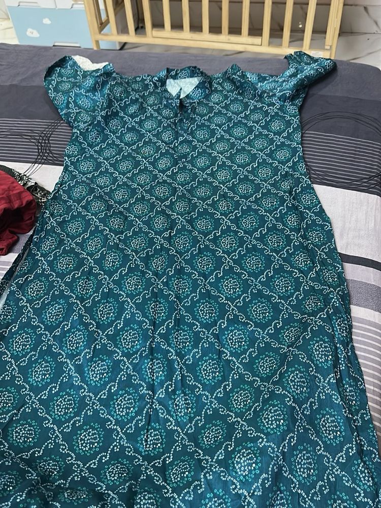 Teal Bandhani Print Kurta