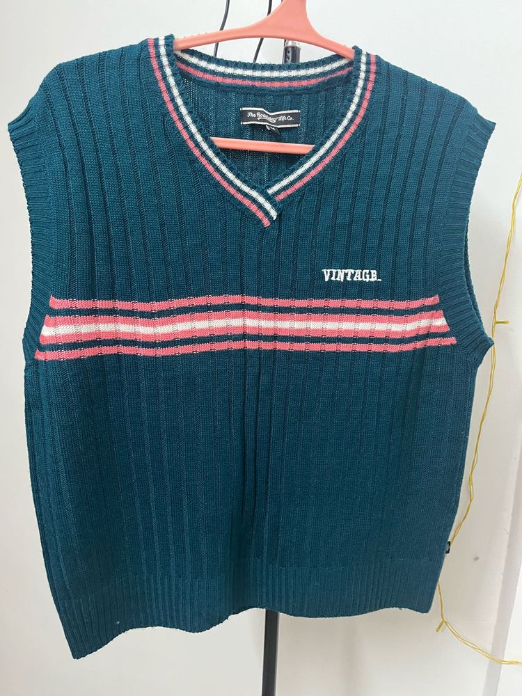 Vintage Teal Striped Knit Vest