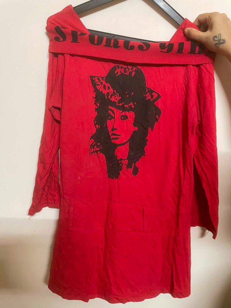 Red Graphic Print Tunic Top