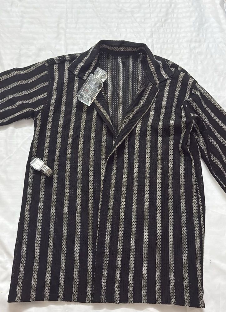 Black Crochet Men Shirt