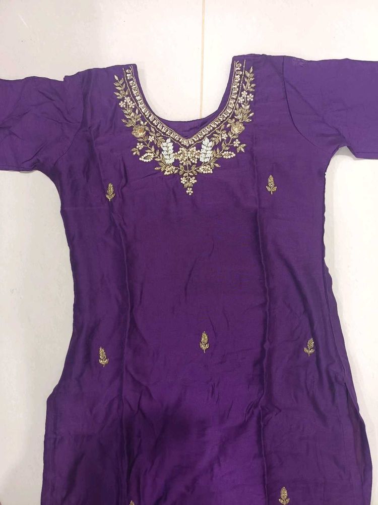 Embroidered Purple Silk Kurti for 249 only