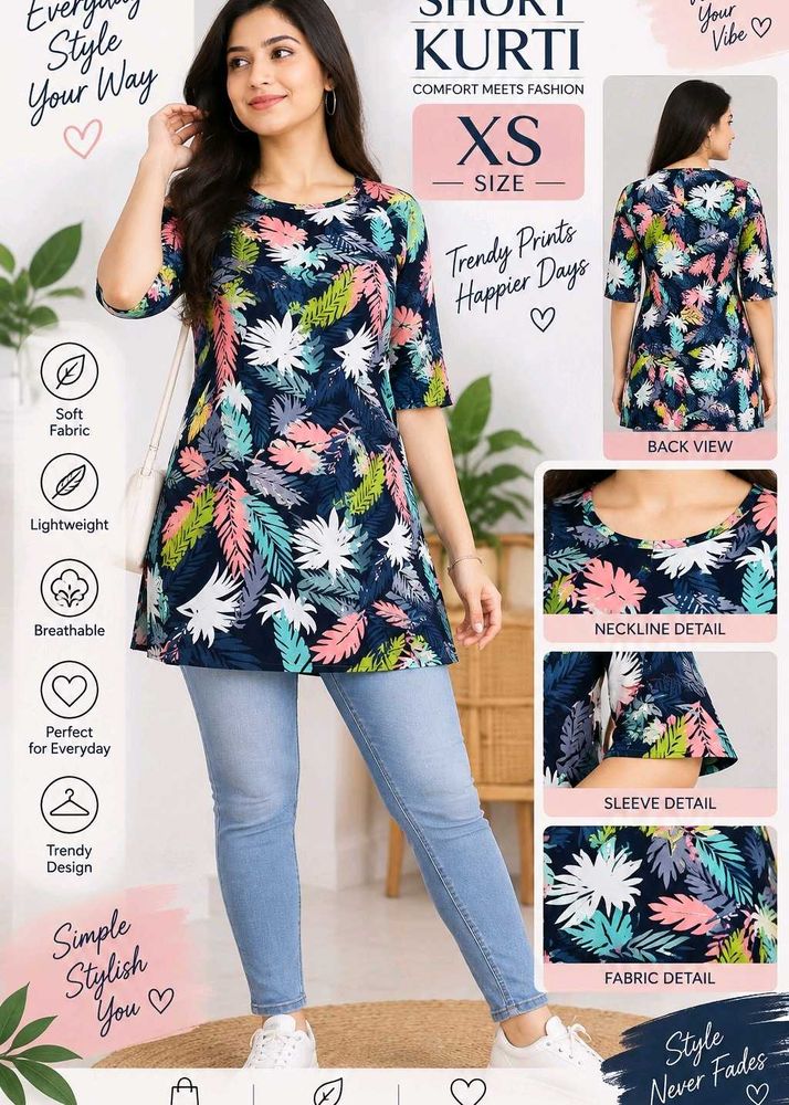 Stylish Tropical Print Short Kurti