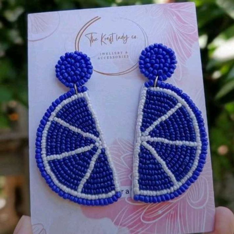Blue Citrus Slice Beaded Earrings💙