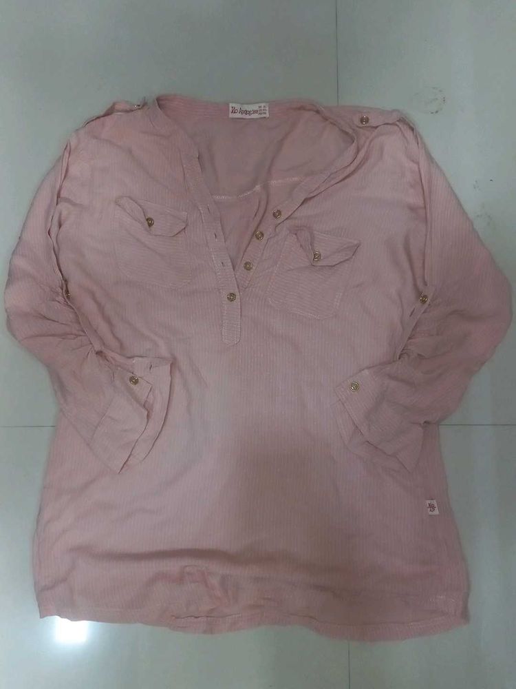 Pink Long Sleeve Button Up Tunic