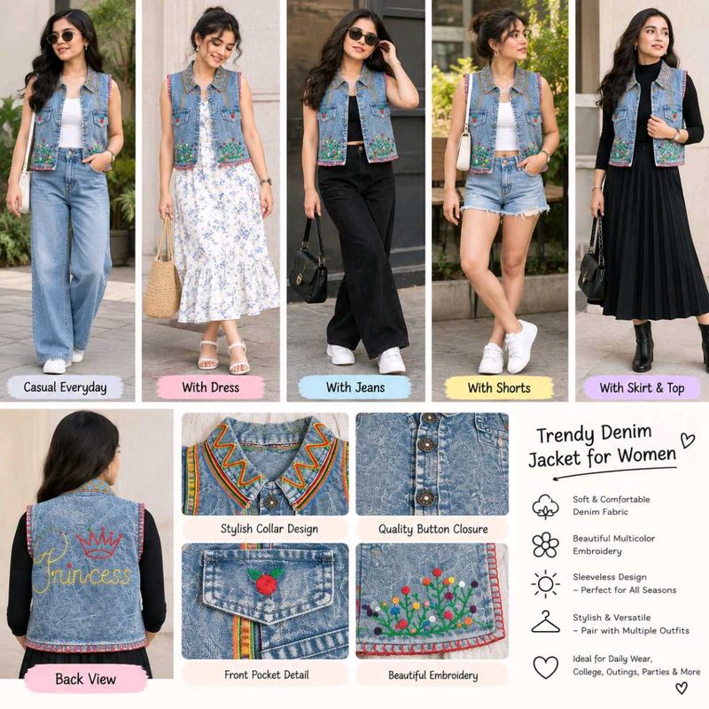 Trendy Embroidered Denim Vest
