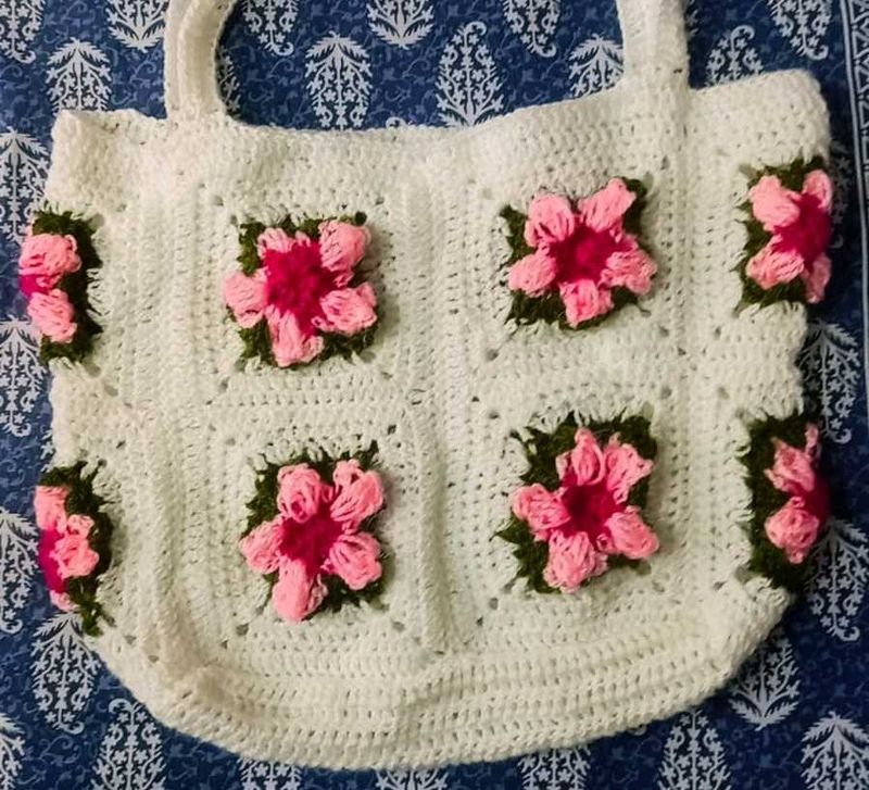 Handmade Crochet Floral Tote Bag
