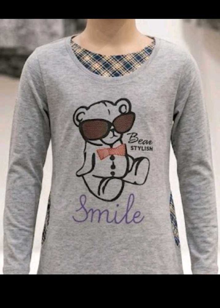 Gray  with Cute Teddy Bear Print tshirt