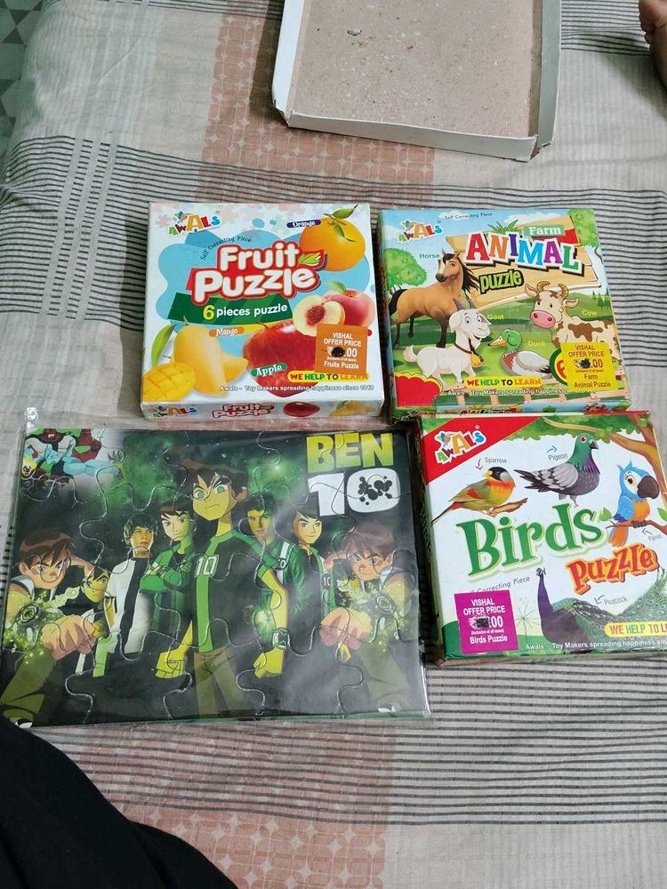 4 Kids Puzzles - Fruit, Animal, Birds, Ben 10