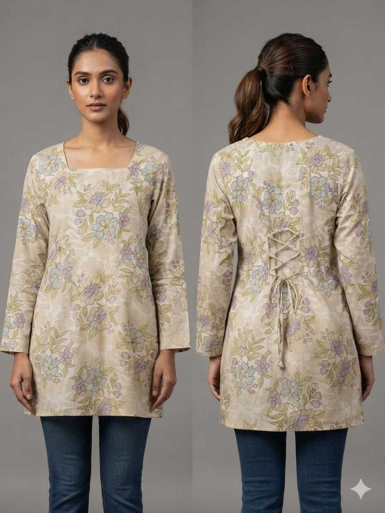Floral Print Kurta with Back Tie Detail
