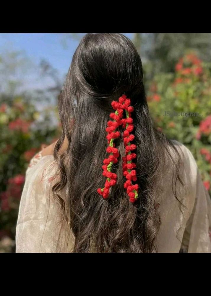 Crochet Red Flower gajra handmade