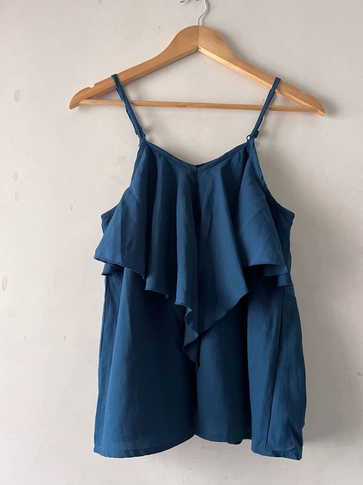 Blue Ruffled Spaghetti Strap Top